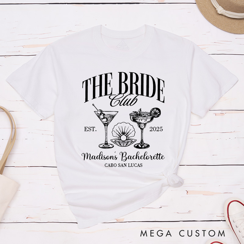 Personalized The Bride Club with Cocktail Matching T-Shirt The Bach Club T-Shirt Bridesmaid Bride Tribe T-Shirt Wedding Bachelorette Party Gift