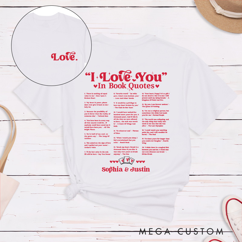 Personalized Couple I Love You in Book Quotes Matching T-Shirt Valentine's Day T-Shirt for Husband Wife Boyfriend Girlfriend Gift for Hubby Wifey