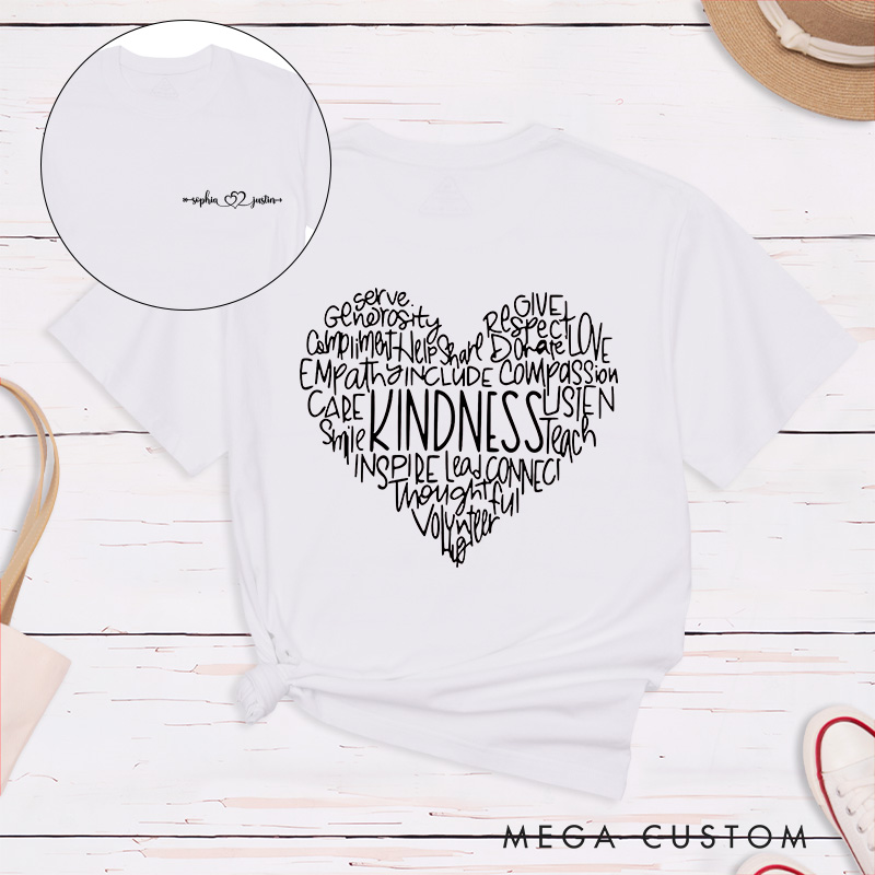 Personalized Couple Kindness and Love Matching T-Shirt Valentine's Day Heart-Shaped Word T-Shirt for Husband Wife Boyfriend Girlfriend Gift