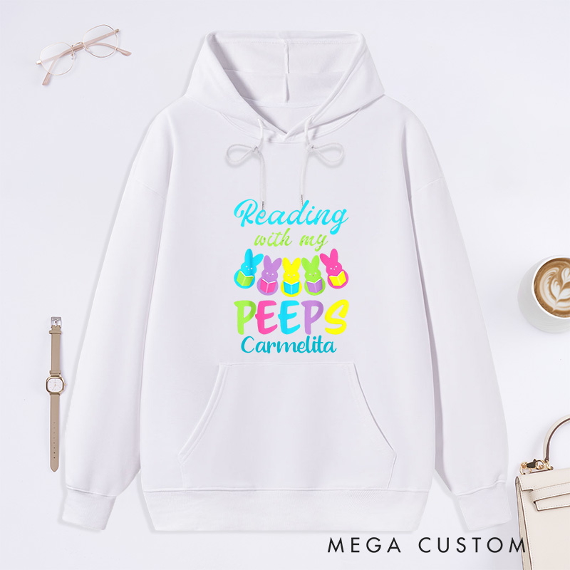 Personalized Reading With My Peeps Classic Hoodies Easter Bunny Hoodies Custom Bookish Hoodies with Name Librarian Gift Book Lover Gift Easter Gift