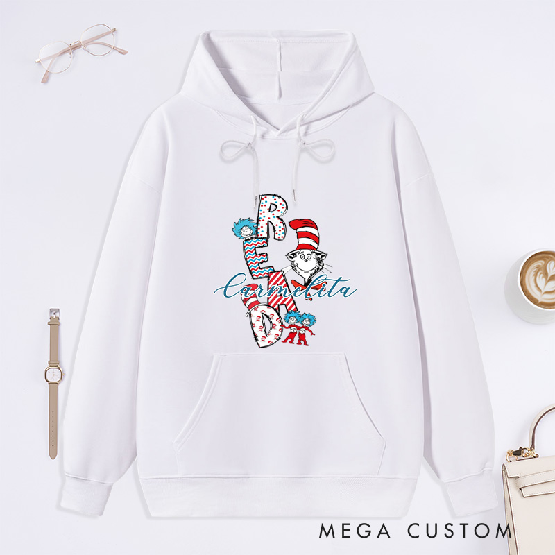 Personalized Trendy Read Classic Hoodies Read Across America Hoodies Custom Bookish Hoodies with Name Librarian Gift Book Lover Gift for Reader