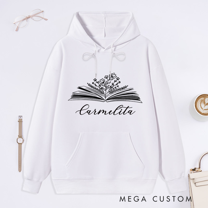 Personalized Book Flower Classic Hoodies Custom Book Lover Hoodies with Name Bookish Hoodies Librarian Gift Reading Gift for Reader