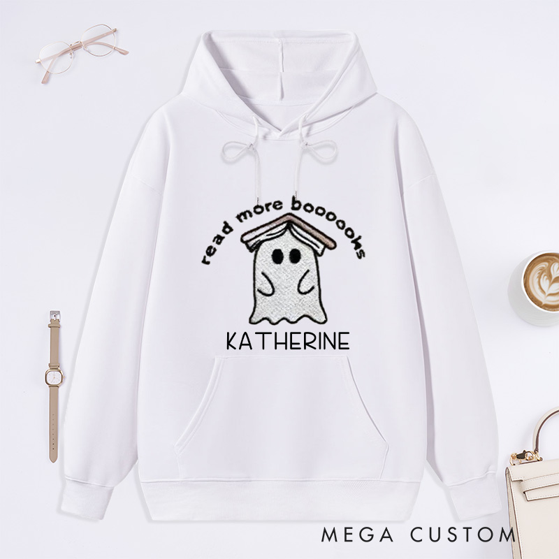 Personalized Ghost Book Classic Hoodies Fall Spooky Season Hoodies Custom Book Lover Hoodies with Name Librarian Gift Reader Gift Halloween Gift