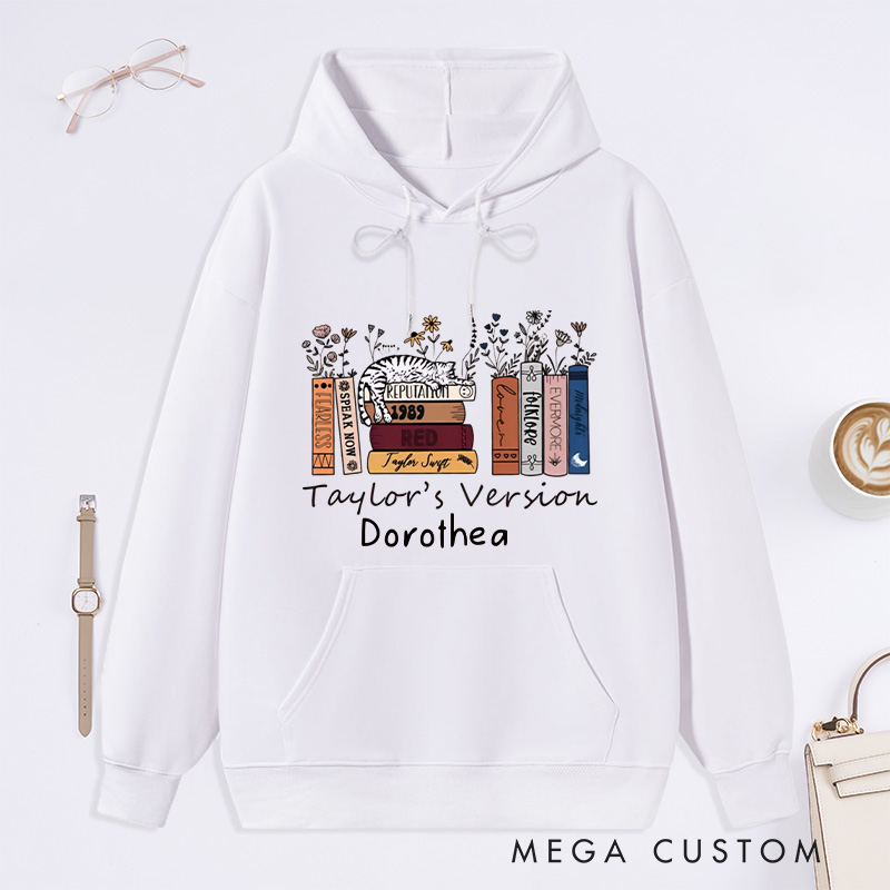 Personalized Book Flower and Cat Classic Hoodies Bookish Hoodies Custom Book Lover Hoodies with Name Librarian Gift Reading Gift for Reader