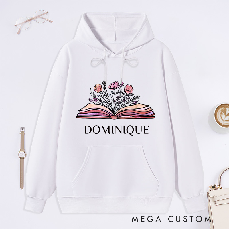 Personalized Flower Book Classic Hoodies Bookish Wildflower Hoodies Custom Book Lover Hoodies with Name Librarian Gift Reading Gift for Reader