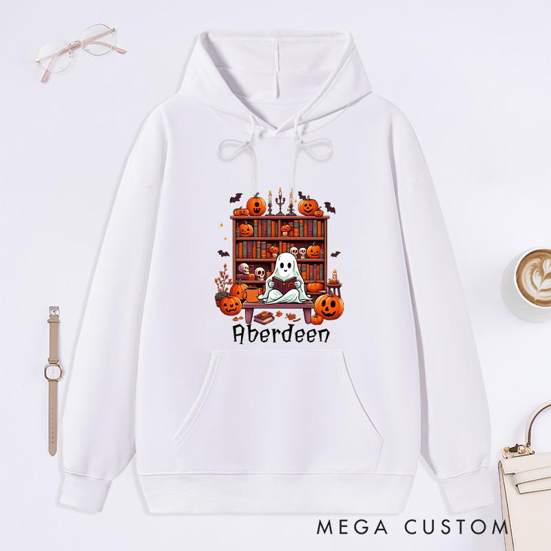 Personalized Ghost Book Reader Classic Hoodies Custom Book Lover Hoodies with Name Reading Hoodies Halloween Hoodies Librarian Gift Reader Gift