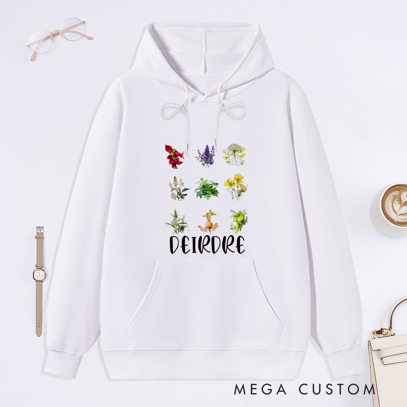 Personalized Women's Reproductive Health Herbs Hoodies Custom Hoodies with Name Plant Lover Gift Gardening Lover Gift for Gardener Gift