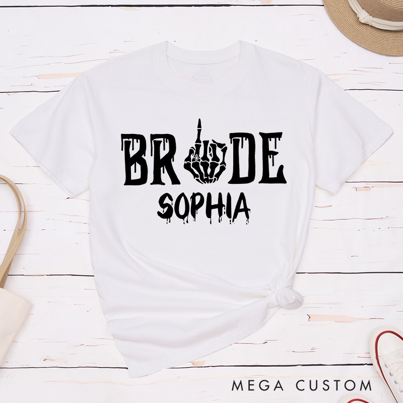 Personalized Funny Bride Skull Gesture with Ring T-Shirt Mrs. Bride T-Shirt Wedding T-Shirt Bachelorette Party Gift
