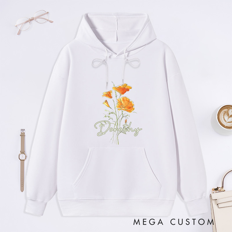 Personalized Golden Poppy Classic Hoodies Custom Flower Hoodies with Name Plant Lover Gift Gardening Lover Gift for Gardener Gift