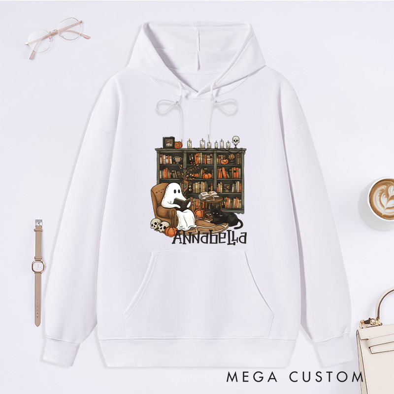 Personalized Retro Ghost Reading Books Classic Hoodies Book Lover Hoodies Reading Hoodies Librarian Gift Book Lover Gift For Reader