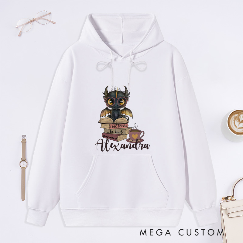 Personalized Cute Dragon Classic Hoodies Custom Book Lover Hoodies with Name Reading Hoodies Librarian Gift Book Lover Gift for Reader
