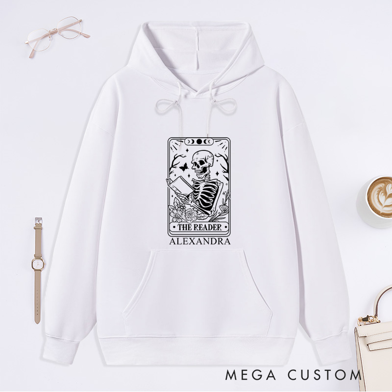 Personalized The Reader Tarot Card Classic Hoodies Custom Book Lover Hoodies with Name Reading Hoodies Librarian Gift Book Lover Gift