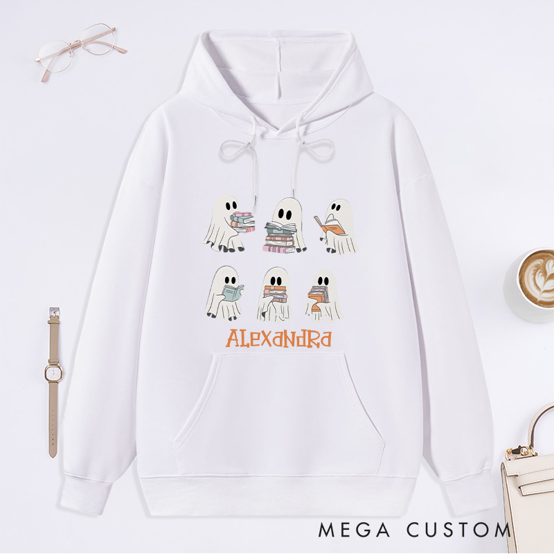 Personalized Reading Ghost Classic Hoodies Book Lover Hoodies with Name Halloween Hoodies Librarian Gift Book Lover Gift Reader Gift