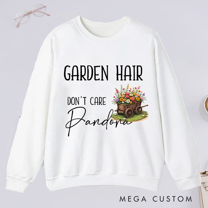 Personalized Garden Hair Don't Care Classic Sweatshirts Plant Lover Sweatshirt with Name for Plant Lover Gift Gardening Gift Gardener Gift