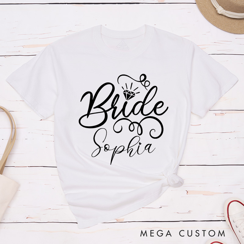 Personalized Bride with Diamond T-Shirt Bride Wedding Day T-Shirt Mrs. Bride Bachelorette Party Gift