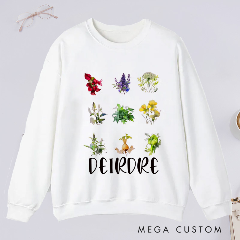 Personalized Women's Reproductive Health Herbs Classic Sweatshirts with Name Plant Lover Gift Gardening Gift for Gardener Gift