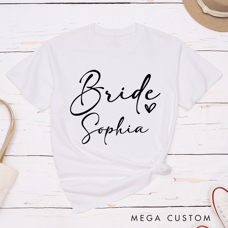 Personalized Bride with Heart Matching T-Shirt Team Bride T-Shirt Bridesmaid T-Shirt Bachelorette Party Gift