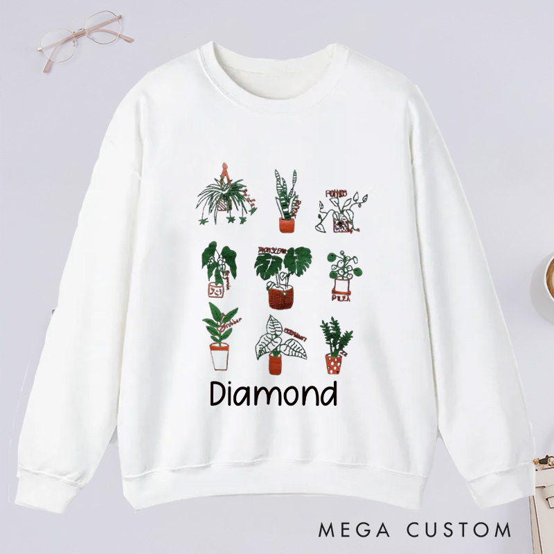 Personalized Plant Classic Sweatshirts with Name Plant Screen Printed Gardener Sweatshirt Plant Lover Gift Gardening Lover Gift for Gardener Gift