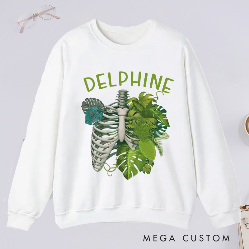 Personalized Skeleton Plant Classic Sweatshirts Monstera Sweatshirt Gardener Sweatshirt with Name Plant Lover Gift Gardening Gift Gardener Gift