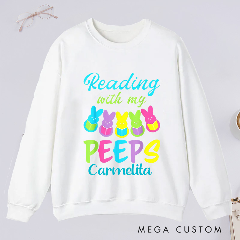 Personalized Reading With My Peeps Classic Sweatshirts Easter Bunny Sweatshirt Bookish Sweatshirt with Name Book Lover Gift Librarian Gift Easter Gift