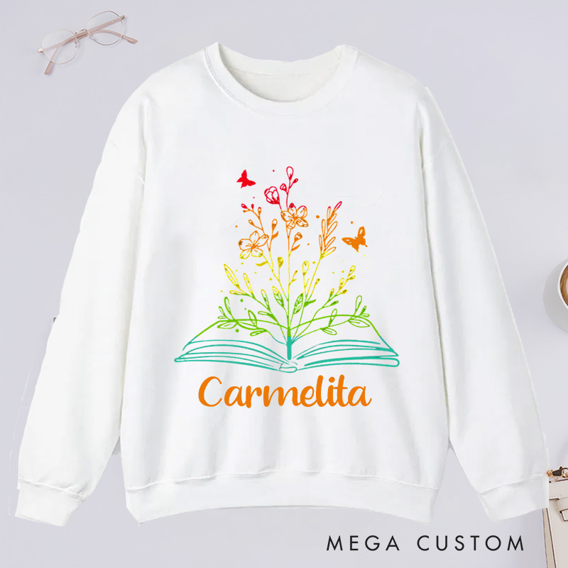 Personalized Book Flower Classic Sweatshirts Library Sweatshirt Bookish Sweatshirt with Name Book Lover Gift Librarian Gift Reading Gift