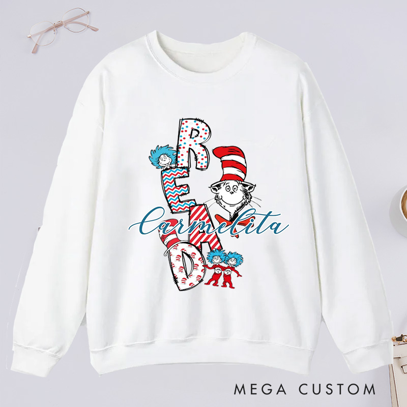 Personalized Trendy Read Classic Sweatshirts Read Across America Sweatshirt Bookish Sweatshirt with Name Book Lover Gift Librarian Gift