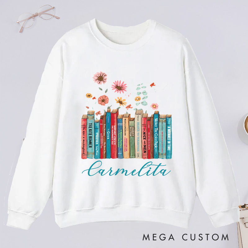 Personalized I'm With The Banned Classic Sweatshirts Custom Floral Books Sweatshirt with Name Book Lover Gift Librarian Gift Reading Gift