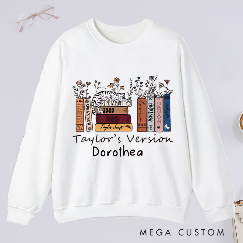 Personalized Book Flower and Cat Classic Sweatshirts Bookish Sweatshirts with Name Book Lovers Gift For Librarian Gift Reading Gift