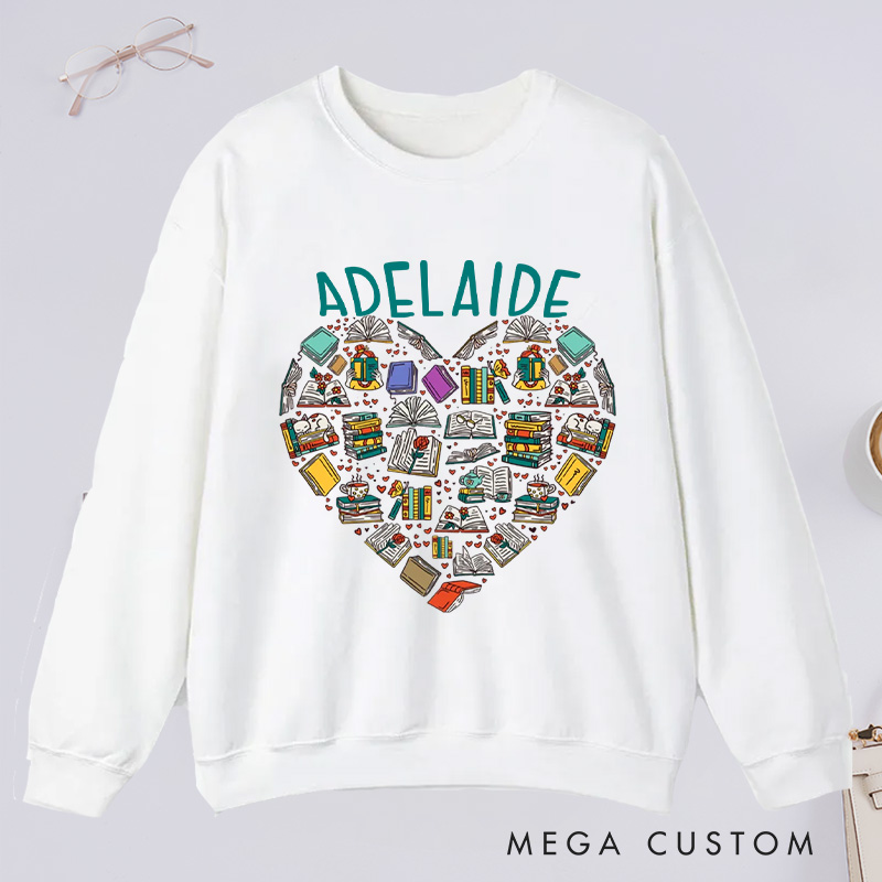 Personalized Books Heart Classic Sweatshirts Bookish Sweatshirt with Name for Book Lover Gift Librarian Gift Reading Gift Reader Gift