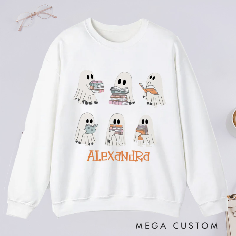 Personalized Reading Ghost Classic Sweatshirts, Custom Reading Sweatshirt with Name Book Lover Gift Librarian Gift Reader Gift Bookish Gift