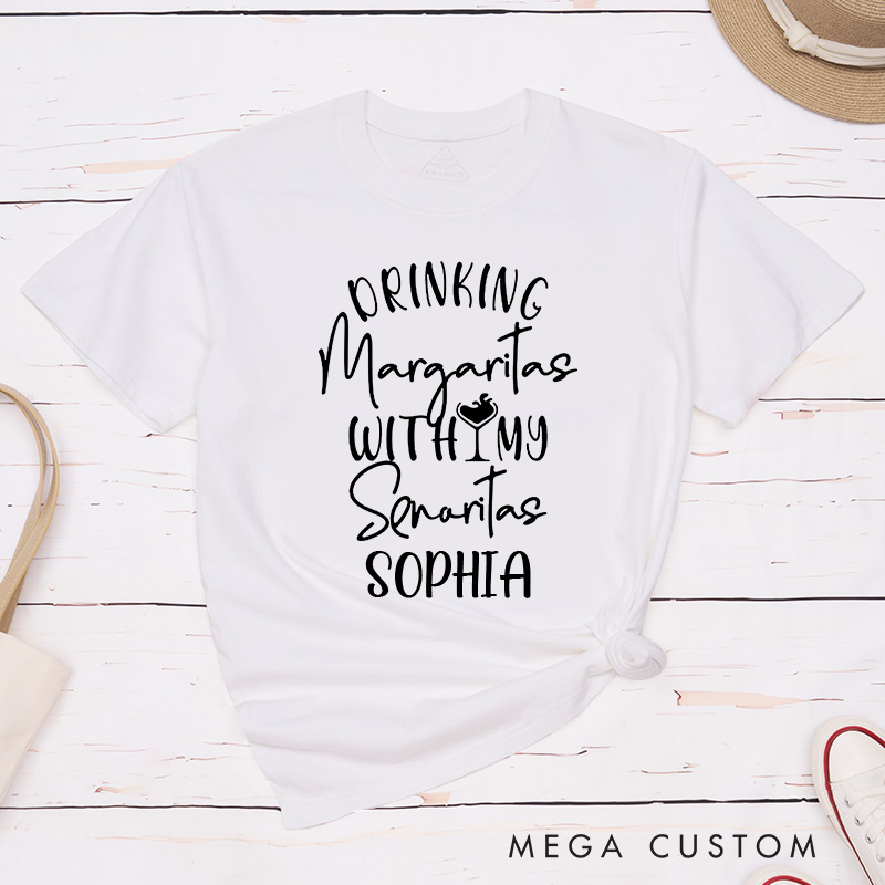 Personalized Bride Drinking Margaritas with My Senoritas T-Shirt Bridesmaid Matching T-Shirt Bride's Crew T-Shirt Wedding Bachelorette Party Gift