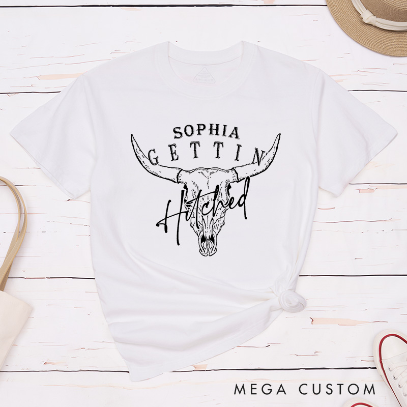 Personalized Bride Gettin' Hitched Bull Skull Matching T-Shirt Bridesmaid Gettin' Rowdy T-Shirt Wedding T-Shirt Bachelorette Party Gift