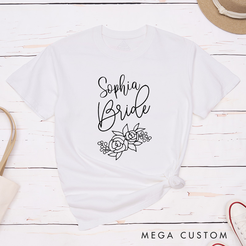 Personalized Bride Flower Matching T-Shirt Babe Floral T-Shirt Wedding Bridesmaid T-Shirt Bachelorette Party Gift