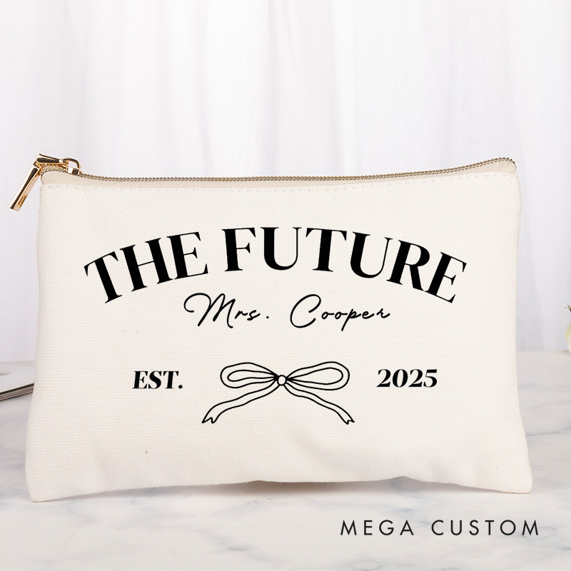 Personalized Future Mrs Bow Engagement Leather Cosmetic Bag Maekup Bag
