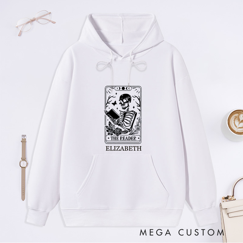 Personalized The Reader Tarot Card Printing Classic Hoodies Custom Book Lover Hoodies with Name Librarian Gift Reading Gift
