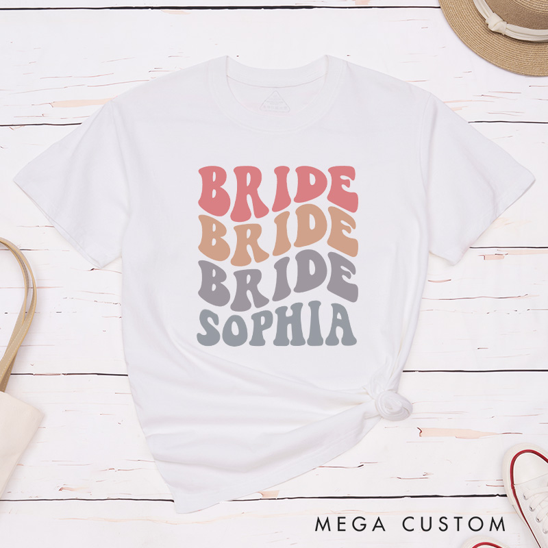 Personalized Wave Bride Matching T-Shirt with Nmae Bridesmaid T-Shirt Wedding Day T-Shirt Bachelorette Party Gift