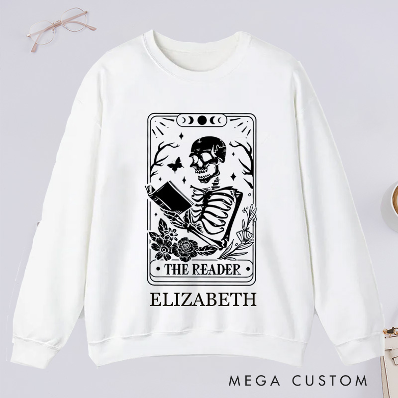 Personalized The Reader Tarot Card Printing Classic Hoodies Custom Book Lover Hoodies with Name Librarian Gift Reading Gift