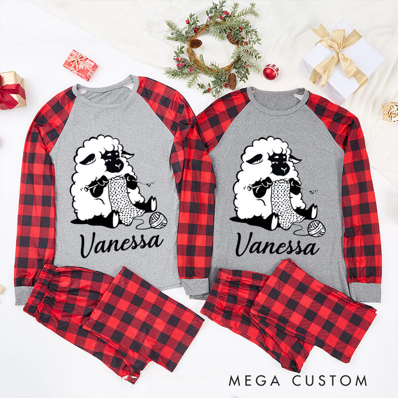 Personalized Knitting Christmas Pajama Sets Funny Christmas Pajama Sets Knitting Sheep Gift for Knitting Lovers