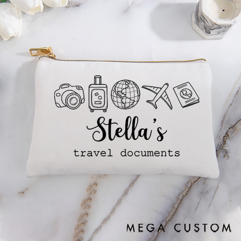 Personalized Makeup Bag Gift for Travele Lovers Travel Documents with Custom Name