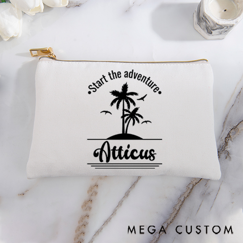 Personalized Makeup Bag Traveling Gift for Adventurer Start the Adventure and Custom Name