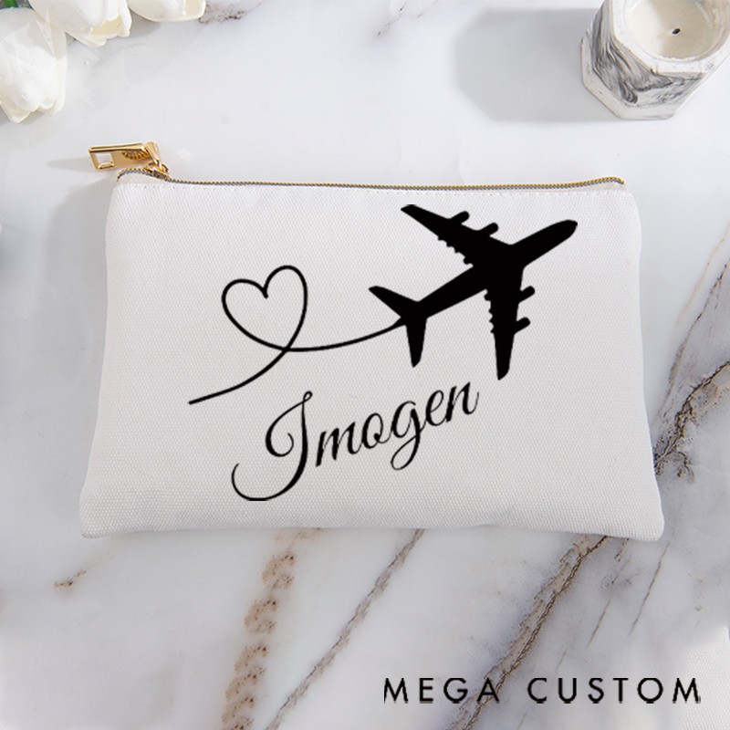 Personalized Makeup Bag Traveling Gift for Traveler Heart Route and Custom Name
