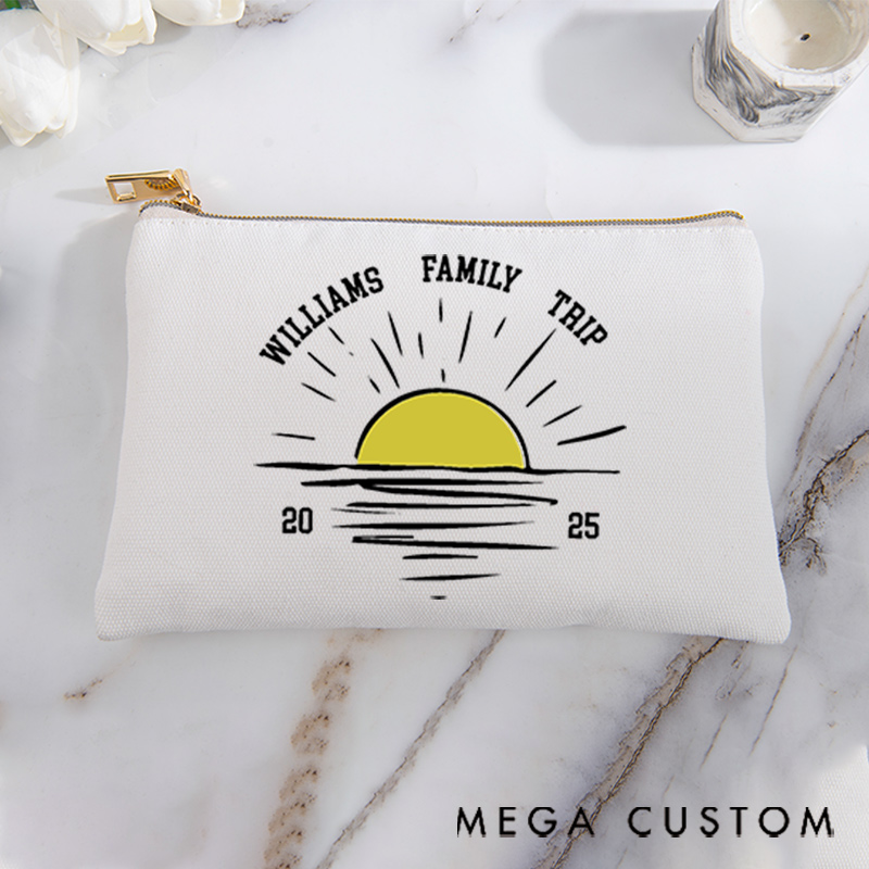 Personalized Makeup Bag Gift for Traveling Families Sunrise Family Trip and Custom Name