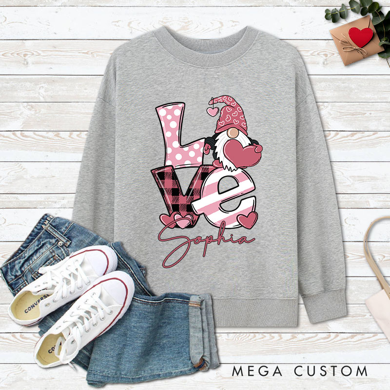 Personalized Couple Playful LOVE Gnome Matching Sweatshirt with Name Couple Valentine’s Day Sweatshirt for Husband Wife Boyfriend Girlfriend