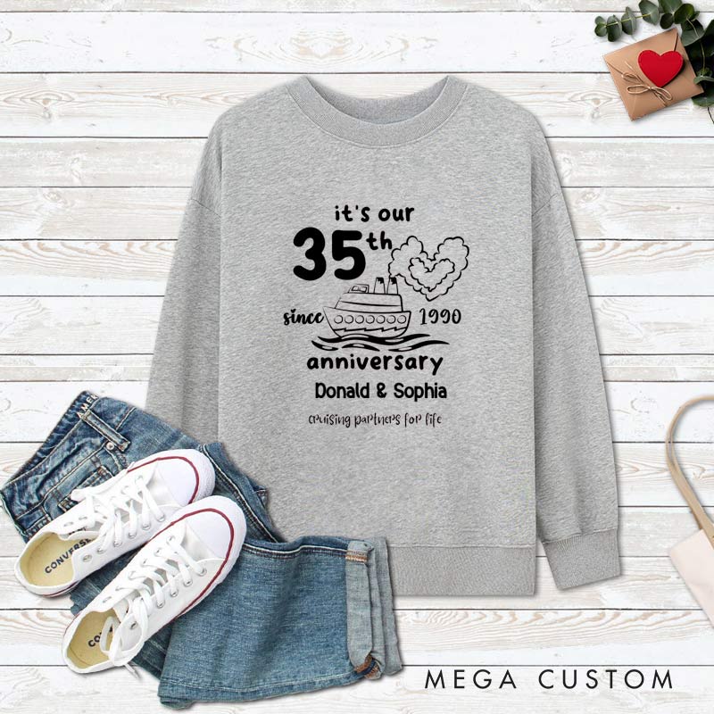 Personalized Couple 35th Anniversary Sweatshirt Cruising Partners for Life Anniversary Outfit for Couples Wife Husband Gift Sweatshirt