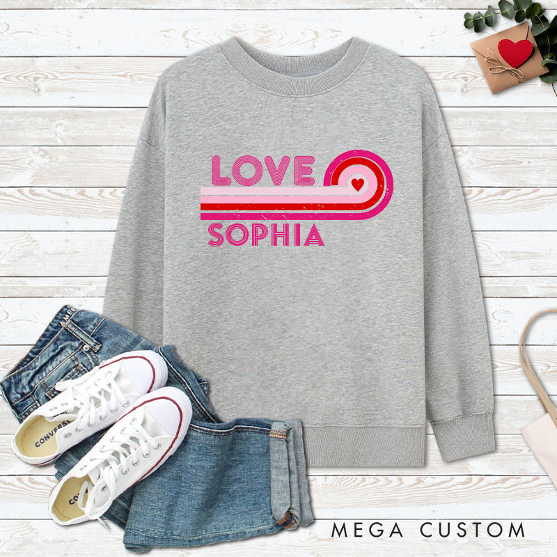 Personalized Couple Retro LOVE Matching Sweatshirt with Name Couple Valentine's Day Sweatshirt for Husband Wife Boyfriend Girlfriend