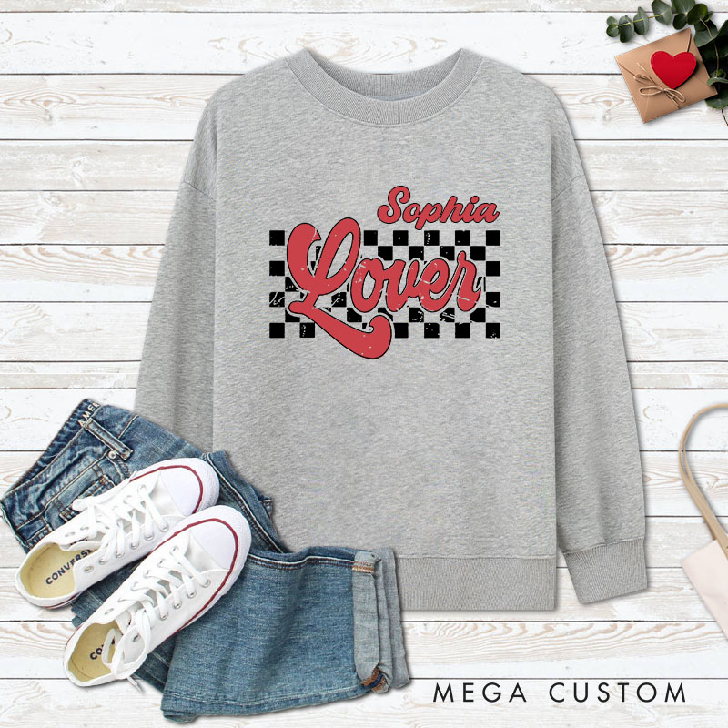 Personalized Couple Checkered Lover Matching Sweatshirt Couple with Name Valentine's Day Sweatshirt for Husband Wife Boyfriend Girlfriend