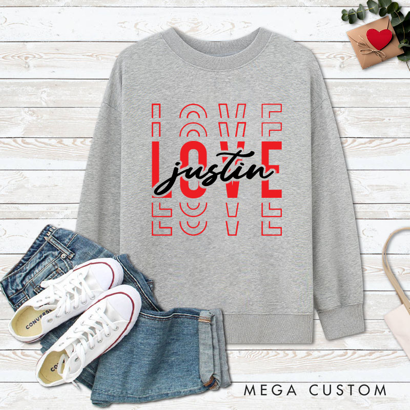 Personalized Couple Red Love Matching Sweatshirt with Name Couple Valentine's Day Sweatshirt for Husband Wife Boyfriend Girlfriend