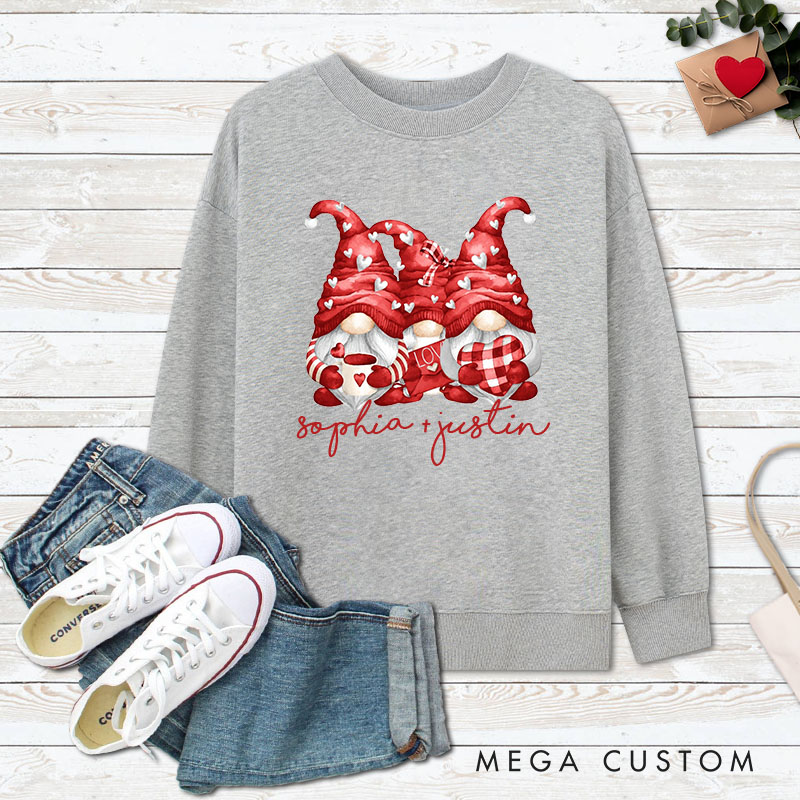 Personalized Couple Red Gnome with Heart Matching Sweatshirt Couple Valentine's Day Sweatshirt for Husband Wife Boyfriend Girlfriend