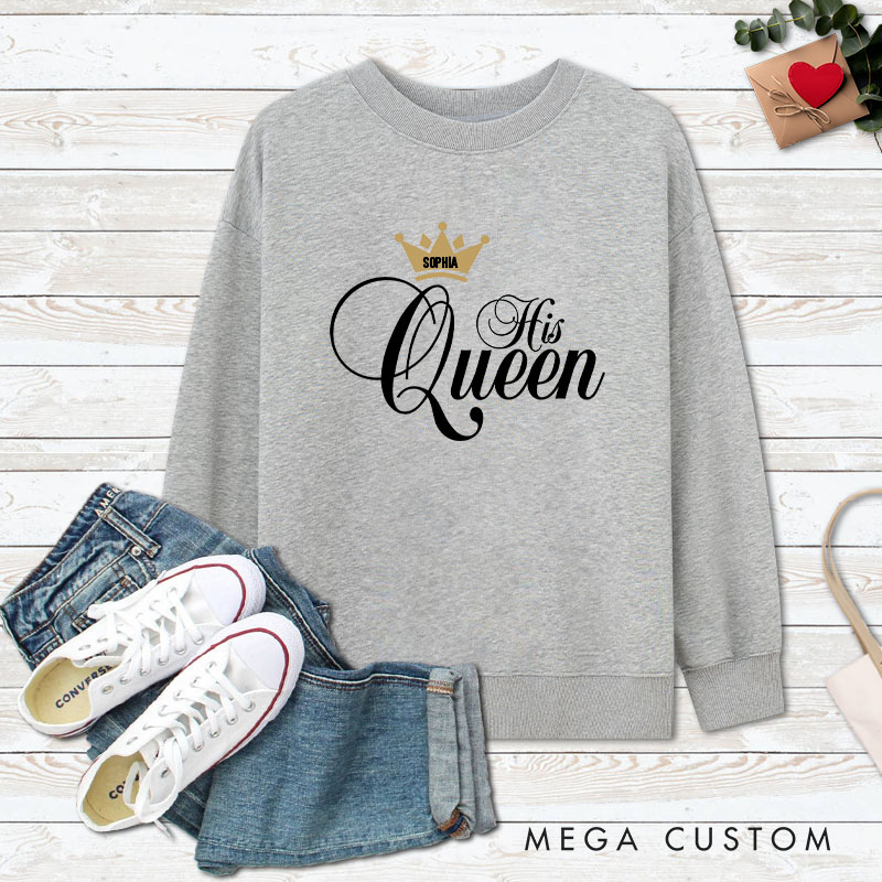 Personalized Couple Her King and His Queen Matching Sweatshirt Couple Valentine's Day Sweatshirt for Husband Wife Boyfriend Girlfriend