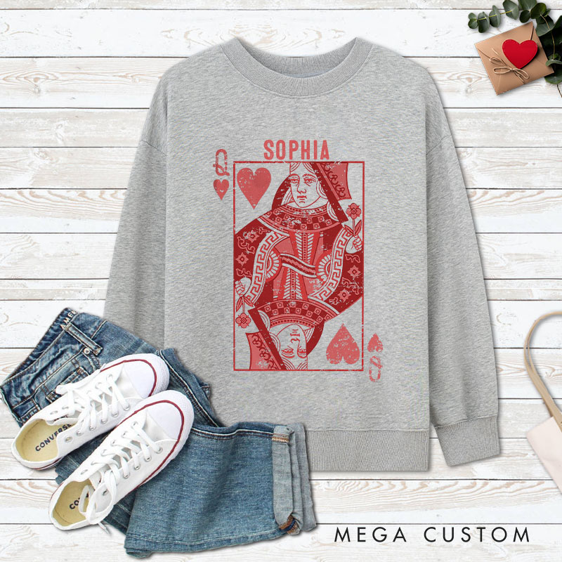 Personalized Couple King and Queen of Hearts Matching Sweatshirt Couple Valentine's Day Sweatshirt for Husband Wife Boyfriend Girlfriend
